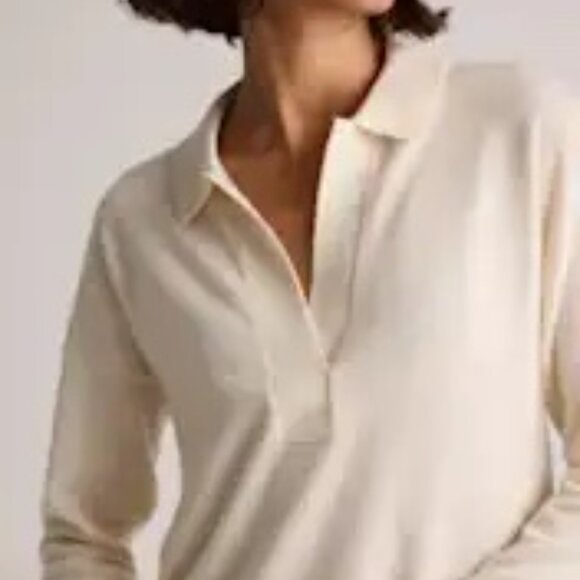 Quince Mongolian Cashmere Polo Sweater in Ivory (Size S) - Picture 2 of 6